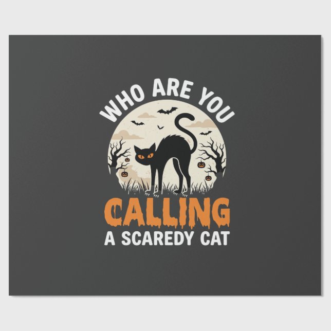 Funny Halloween Black Cat Scaredy Cat Vector Desig Wrapping Paper (Flat)