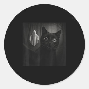 Funny Halloween Black Cat Selfie With Soky Ghost C Classic Round Sticker