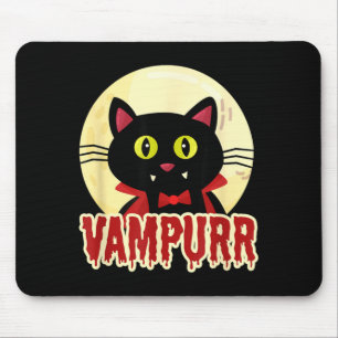 Funny Halloween Black Cat Vampurr Vampire Design Mouse Pad