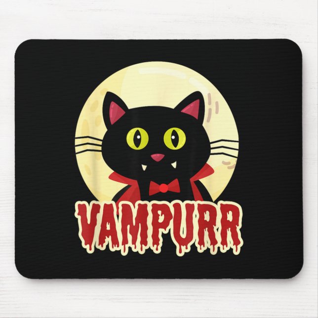 Funny Halloween Black Cat Vampurr Vampire Design Mouse Pad (Front)