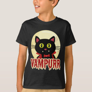 Funny Halloween Black Cat Vampurr Vampire Design T-Shirt