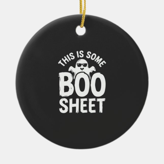 Funny Halloween Boo Sheet Ghost Design_1 Ceramic Tree Decoration (Front)