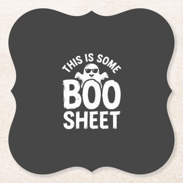 Funny Halloween Boo Sheet Ghost Design_1 Paper Coaster (Front)