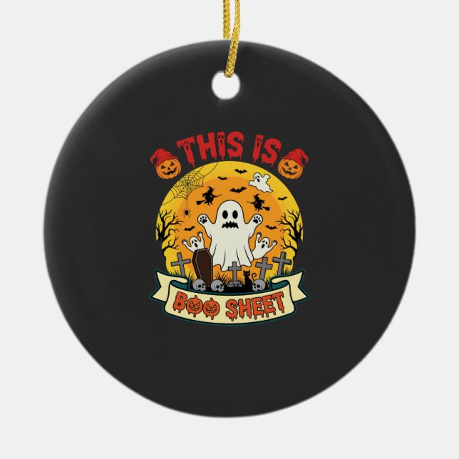 Funny Halloween Boo Sheet Ghost Graveyard Ceramic Tree Decoration (Front)