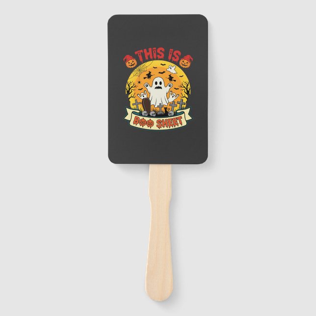 Funny Halloween Boo Sheet Ghost Graveyard Hand Fan (Front)