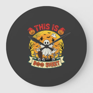 Funny Halloween Boo Sheet Ghost Graveyard Large Clock