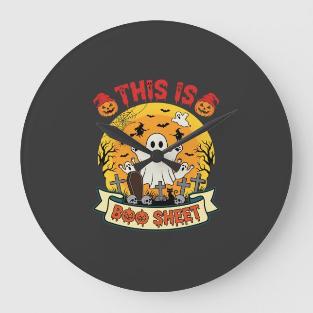 Funny Halloween Boo Sheet Ghost Graveyard Large Clock (Front)