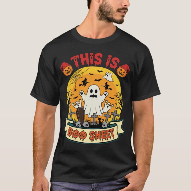 Funny Halloween Boo Sheet Ghost Graveyard T-Shirt (Front)