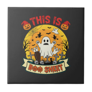 Funny Halloween Boo Sheet Ghost Graveyard Tile