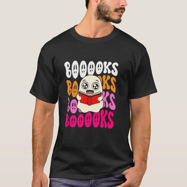 Funny Halloween Booooks Ghost Reading Library Book T-Shirt (Front)