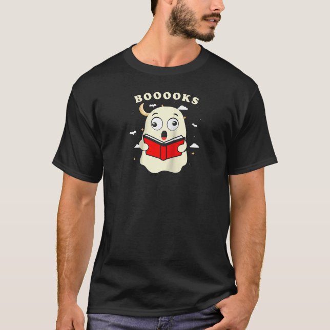 Funny Halloween Booooks Ghost Reading Library Book T-Shirt (Front)