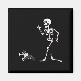 Funny Halloween Boston Terrier And Skeleton  Magnet