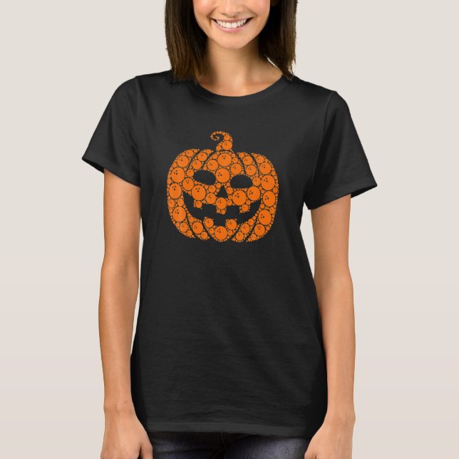 Funny Halloween Bowling Ball Bowler Jack O Lantern T-Shirt (Front)