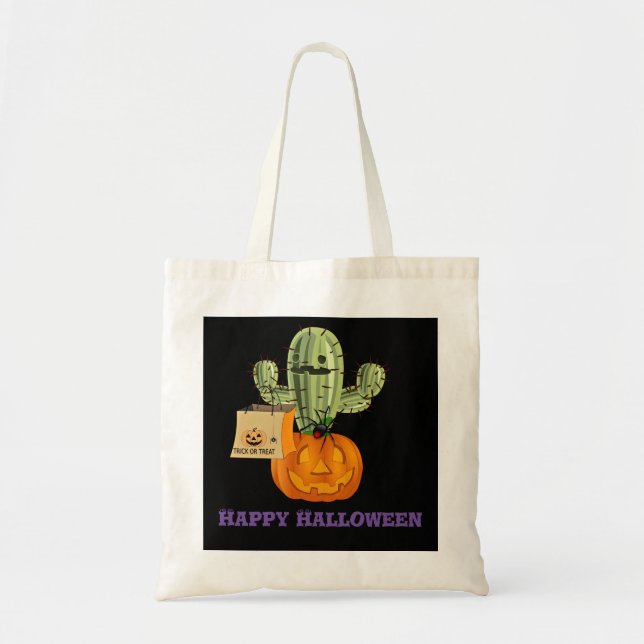 Funny Halloween Cactus Trick or Treat Tote Bag (Front)