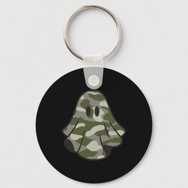 Funny Halloween Camouflage Camo Ghost Hello Huntin Key Ring (Front)