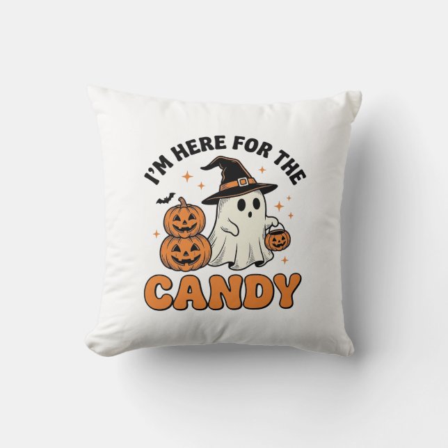 Funny Halloween Candy Ghost Pumpkin Vintage Design Cushion (Front)