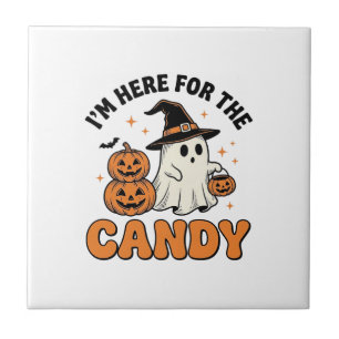 Funny Halloween Candy Ghost Pumpkin Vintage Design Tile