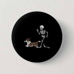 Funny Halloween Cardigan Welsh Corgi And Skeleton 6 Cm Round Badge