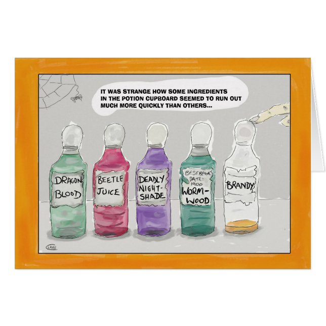 Funny Halloween Cartoon Greeting Card: Potions... (Front Horizontal)