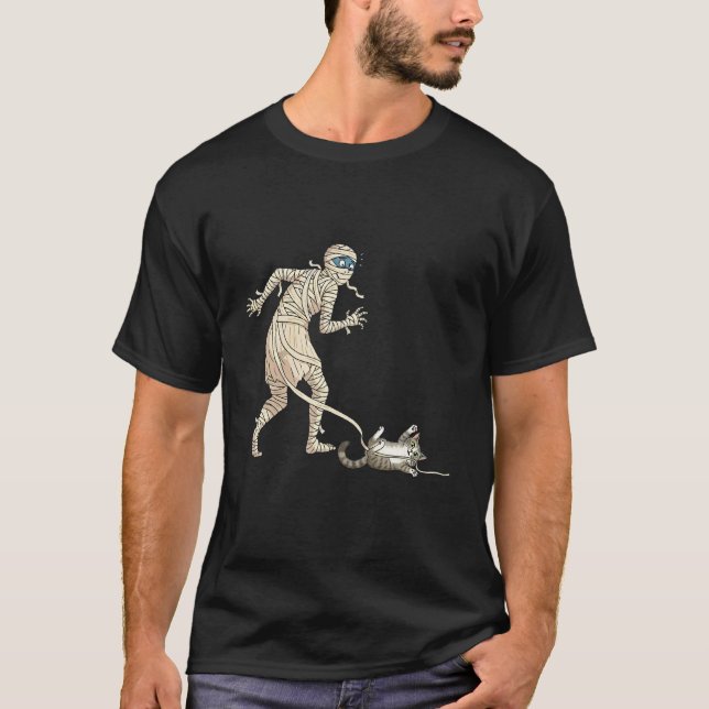 Funny Halloween Cat and Mummy T-Shirt (Front)