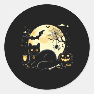 Funny Halloween Cat Costume Pumpkin Cat Black Cat Classic Round Sticker