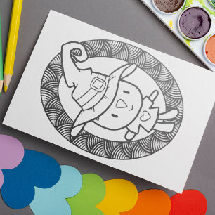 Funny Halloween Cat Doll Colouring Page Poster