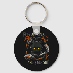 Funny Halloween Cat Fluff Around And Find Out Key Ring