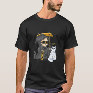Funny Halloween Cat Grim Reaper Ghost Angle Kitten T-Shirt