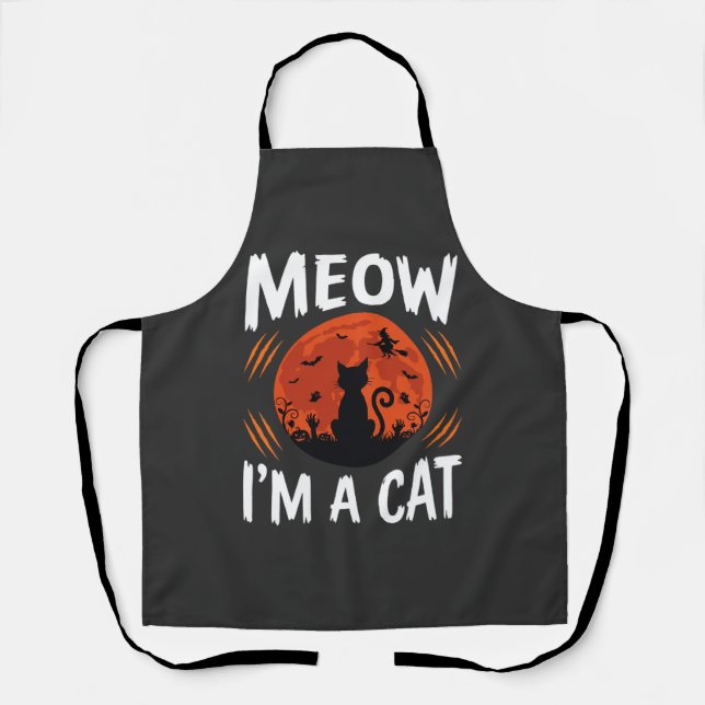 Funny Halloween Cat Moon Silhouette Graphic Apron (Front)