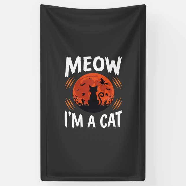 Funny Halloween Cat Moon Silhouette Graphic Banner (Vertical)