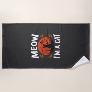 Funny Halloween Cat Moon Silhouette Graphic Beach Towel