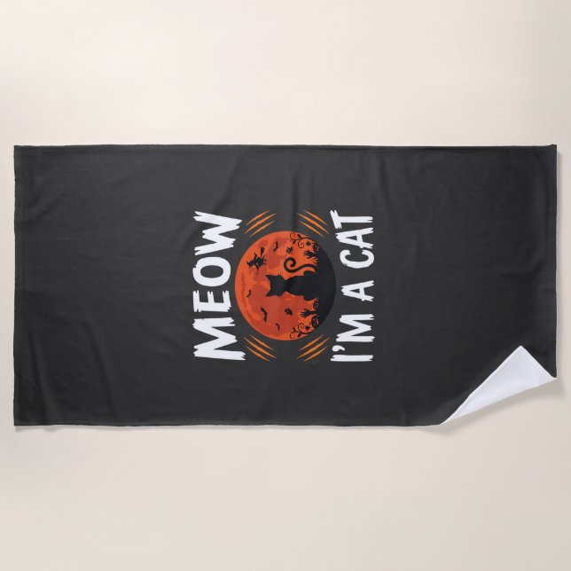 Funny Halloween Cat Moon Silhouette Graphic Beach Towel (Front)