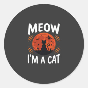 Funny Halloween Cat Moon Silhouette Graphic Classic Round Sticker