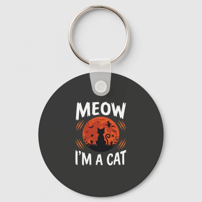 Funny Halloween Cat Moon Silhouette Graphic Key Ring (Front)