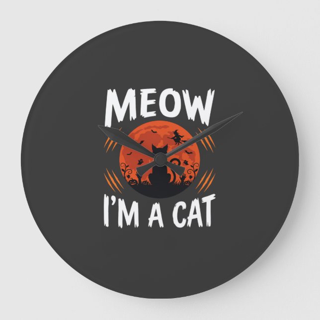 Funny Halloween Cat Moon Silhouette Graphic Large Clock (Front)