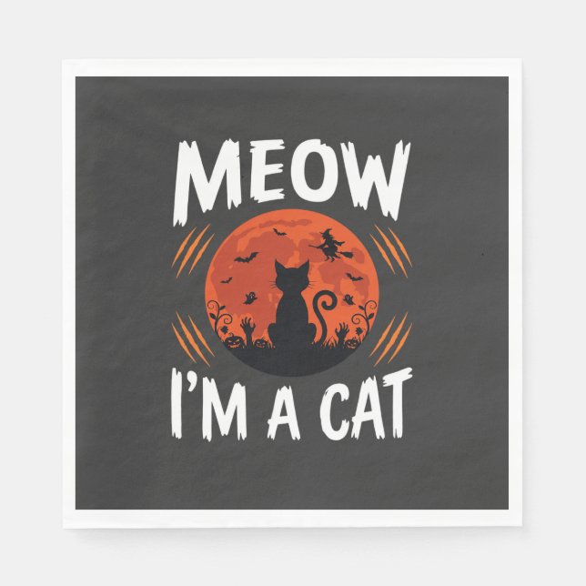 Funny Halloween Cat Moon Silhouette Graphic Napkin (Front)