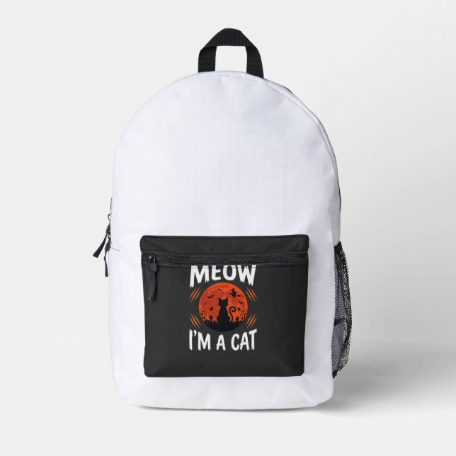 Funny Halloween Cat Moon Silhouette Graphic Printed Backpack (Front)
