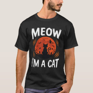 Funny Halloween Cat Moon Silhouette Graphic T-Shirt