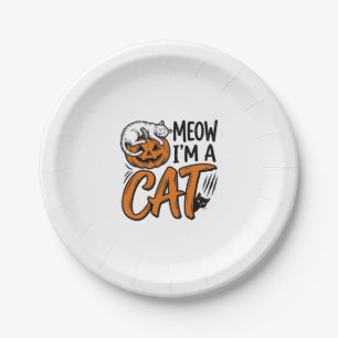Funny Halloween Cat Pumpkin Typography Shirt Desig Paper Plate