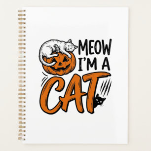 Funny Halloween Cat Pumpkin Typography Shirt Desig Planner