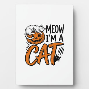 Funny Halloween Cat Pumpkin Typography Shirt Desig Plaque
