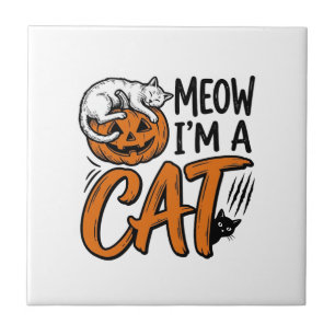 Funny Halloween Cat Pumpkin Typography Shirt Desig Tile
