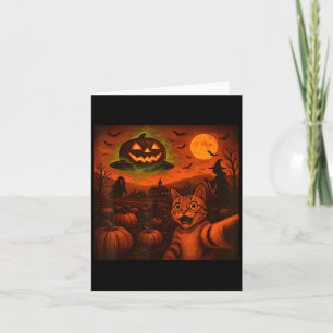 Funny Halloween Cat Selfie Pumpkin Ghost Card
