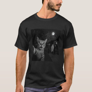 Funny Halloween Cat Selfie with Ghost Boo Witch Pu T-Shirt