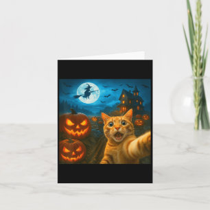 Funny Halloween Cat Selfie With Soky Pumpkins Men Card