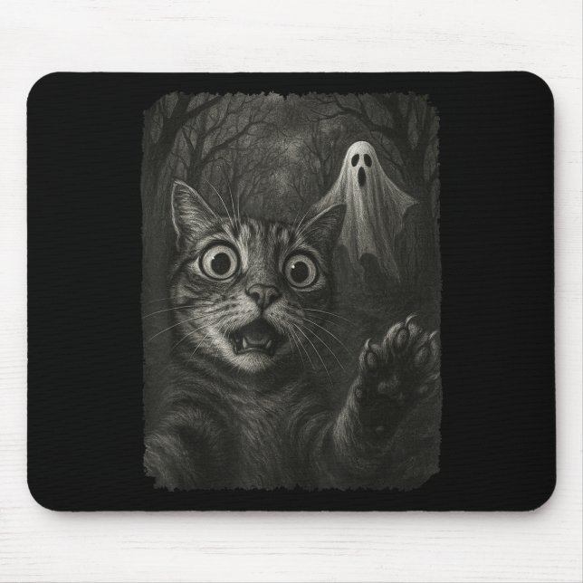 Funny Halloween Cat Selfie With Spooky Cat Ghost L Mouse Pad (Front)