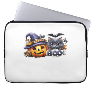 Funny Halloween Cat Sticker – Witch Hat, Pumpkin a Laptop Sleeve