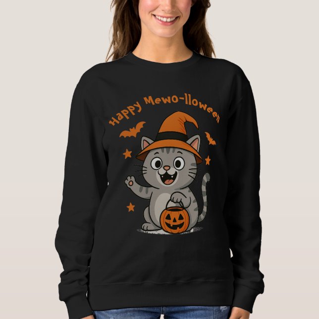 Funny Halloween Cat Sweatshirt For Cat Lovers (Front)