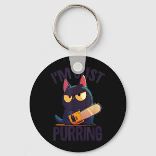 Funny Halloween Cat With Chainsaw Murderous Black Key Ring