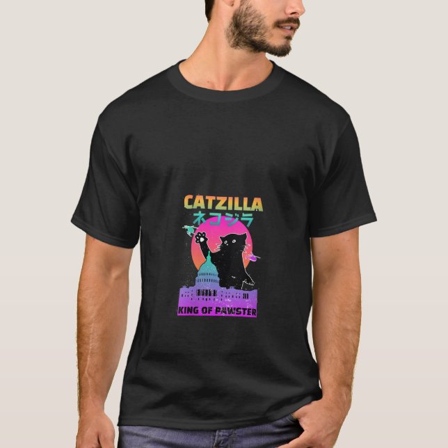 Funny Halloween Catzilla Japanese Monster Cat Paro T-Shirt (Front)